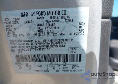 2009 Ford Escape Xlt из США, поврежденный, VIN 1FMCU93779KB22110